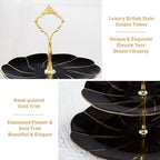 Luxury Larger 3-Tier Cupcake Stand Tower, British Style Porcelain Serving Tray with Golden Trim, Food Grade, alternate view 3