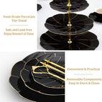 Luxury Larger 3-Tier Cupcake Stand Tower, British Style Porcelain Serving Tray with Golden Trim, Food Grade, alternate view 4