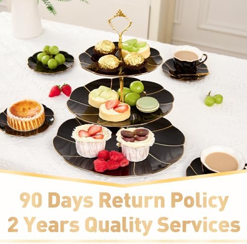 Luxury Larger 3-Tier Cupcake Stand Tower, British Style Porcelain Serving Tray with Golden Trim, Food Grade, alternate view 6
