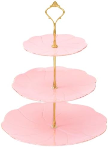 Luxury Larger 3-Tier Cupcake Stand Tower, British Style Porcelain Serving Tray with Golden Trim, Food Grade
