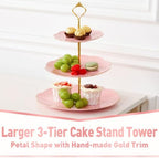Luxury Larger 3-Tier Cupcake Stand Tower, British Style Porcelain Serving Tray with Golden Trim, Food Grade, alternate view 2