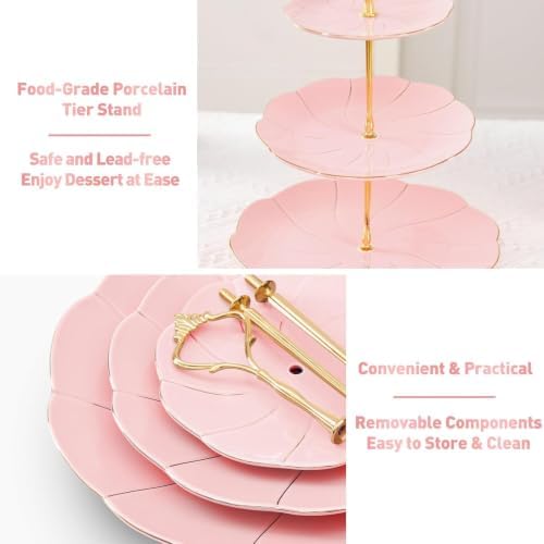 Luxury Larger 3-Tier Cupcake Stand Tower, British Style Porcelain Serving Tray with Golden Trim, Food Grade, alternate view 5