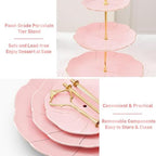 Luxury Larger 3-Tier Cupcake Stand Tower, British Style Porcelain Serving Tray with Golden Trim, Food Grade, alternate view 5