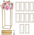 LYNICESHOP Gold Metal Flower Stand Set, 10-Piece Rectangular Rack, Elegant Wedding & Event Table Centerpieces