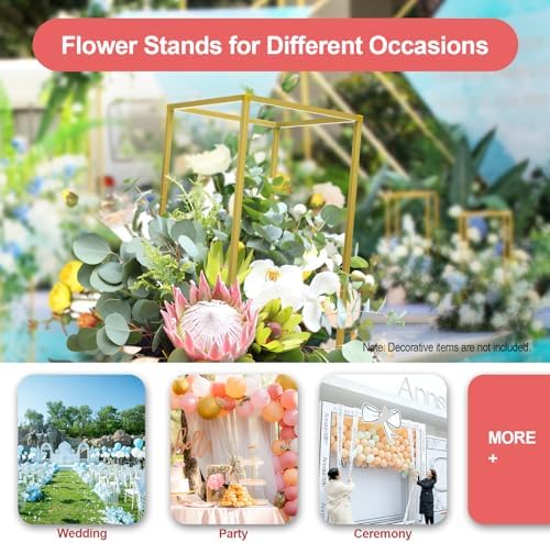 LYNICESHOP Gold Metal Flower Stand Set, 10-Piece Rectangular Rack, Elegant Wedding & Event Table Centerpieces, alternate view