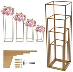 LYNICESHOP Gold Metal Flower Stand Set, 4-Piece Rectangular Rack, Elegant Wedding & Event Table Centerpieces