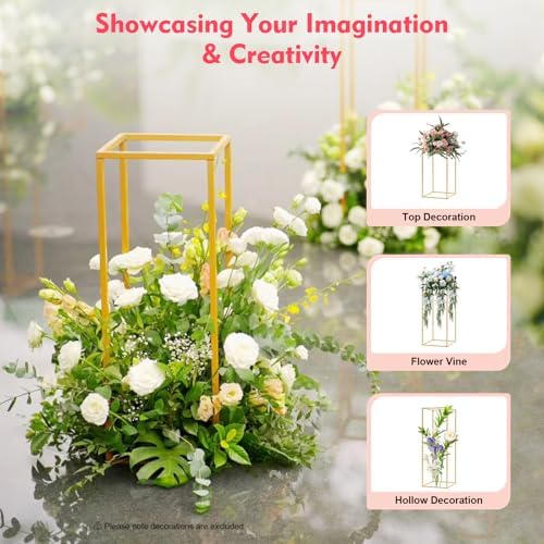 LYNICESHOP Gold Metal Flower Stand Set, 4-Piece Rectangular Rack, Elegant Wedding & Event Table Centerpieces, alternate view