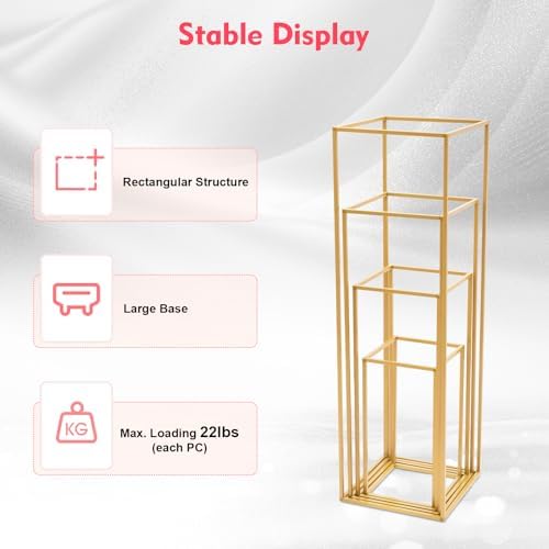 LYNICESHOP Gold Metal Flower Stand Set, 4-Piece Rectangular Rack, Elegant Wedding & Event Table Centerpieces, alternate view