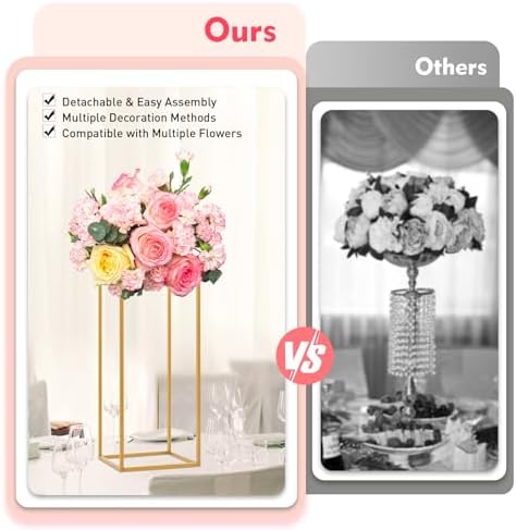 LYNICESHOP Gold Metal Flower Stand Set, 4-Piece Rectangular Rack, Elegant Wedding & Event Table Centerpieces, alternate view