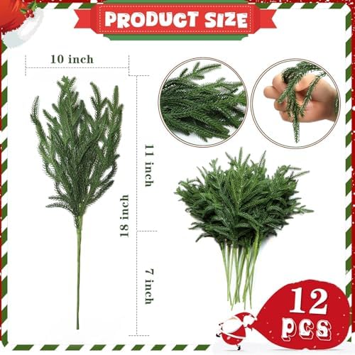 LZNPA 12 Pcs Realistic Christmas Pine Branches Natural Droopy Soft Bendable, alternate view 5