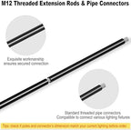 M12 Threaded Extension Poles Lighting Fixture Downrods Stems for Pendant Light, Island Lighting, Chandeliers, alternate view