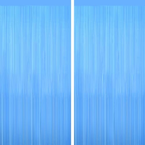 Macaron Blue Party Streamers, Metallic Tinsel Fringe Backdrop Decors, 2Pack