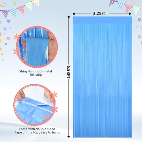 Macaron Blue Party Streamers, Metallic Tinsel Fringe Backdrop Decors, 2Pack, alternate view 3