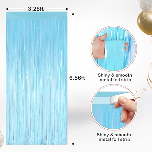 Macaron Light Blue Fringe Curtains 2 Pack, Tinsel Backdrop for Parties, alternate view 2