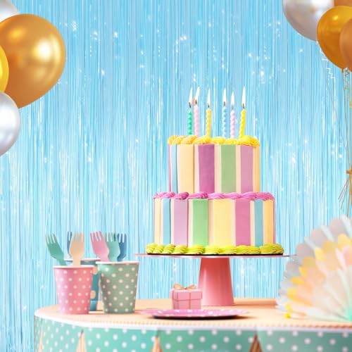 Macaron Light Blue Fringe Curtains 2 Pack, Tinsel Backdrop for Parties, alternate view 5