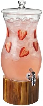 Madera Glass Drink Beverage Dispenser with Wood Base, 1.6 Gal
