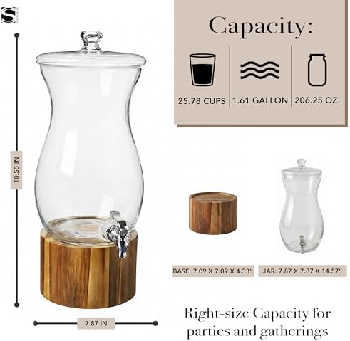 Madera Glass Drink Beverage Dispenser with Wood Base, 1.6 Gal, alternate view 3