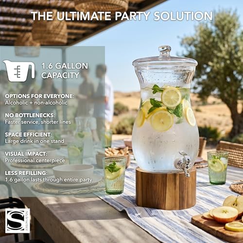 Madera Glass Drink Beverage Dispenser with Wood Base, 1.6 Gal, alternate view 4
