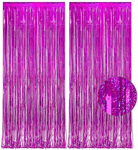 Magenta Tinsel Curtain Party Backdrop 3.2ft X 8.2ft 2 PCS