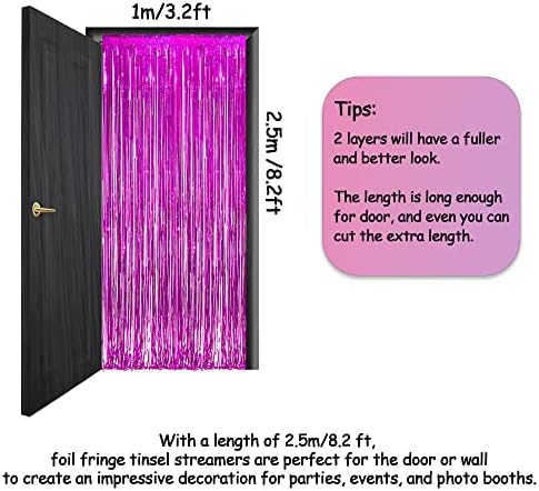 Magenta Tinsel Curtain Party Backdrop 3.2ft X 8.2ft 2 PCS, alternate view 4