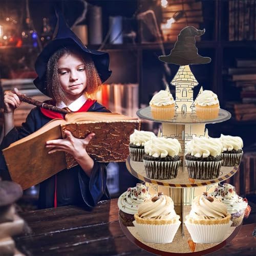 Magical Wizard Cupcake Stand Wizard Birthday Party Decorations 3 Tiered Magical Hat Dessert Cake Table Displays, alternate