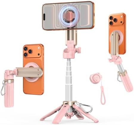 Magnetic Selfie Stick Tripod for iPhone Android, MagSafe, Pink in Pink