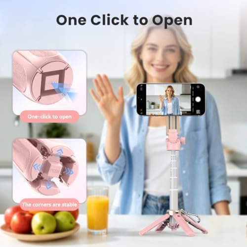 Magnetic Selfie Stick Tripod for iPhone Android, MagSafe, Pink in Pink, alternate view 2