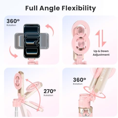 Magnetic Selfie Stick Tripod for iPhone Android, MagSafe, Pink in Pink, alternate view 4