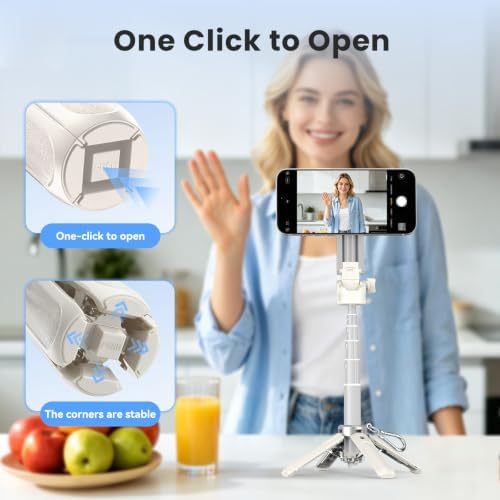 Magnetic Selfie Stick Tripod for iPhone Android, MagSafe, White in White, alternate view 2