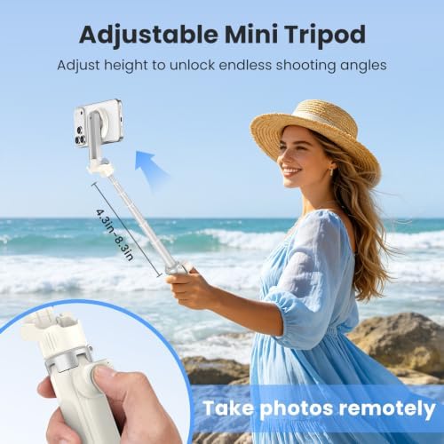Magnetic Selfie Stick Tripod for iPhone Android, MagSafe, White in White, alternate view 4