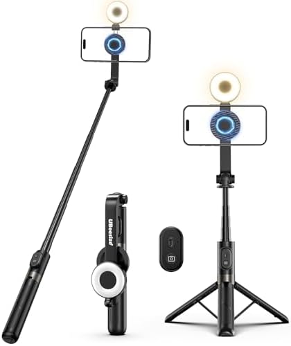 Magnetic Selfie Stick Tripod with Dimmable Light and Rechargeable Remote, Portable Travel Phone Tripod Stand for