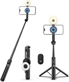 Magnetic Selfie Stick Tripod with Dimmable Light and Rechargeable Remote, Portable Travel Phone Tripod Stand for