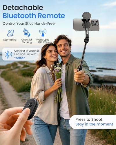 Magnetic Selfie Stick Tripod with Dimmable Light and Rechargeable Remote, Portable Travel Phone Tripod Stand for, alternate
