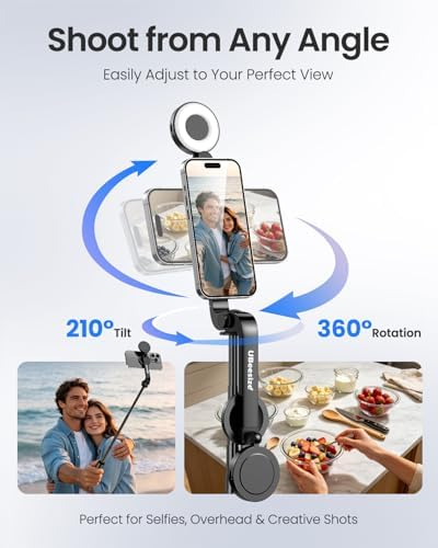 Magnetic Selfie Stick Tripod with Dimmable Light and Rechargeable Remote, Portable Travel Phone Tripod Stand for, alternate