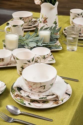 Magnolia Floral Ceramic 14 inch Rectangular Serving Platter, Set of 2, for Serving Salad, Pasta, Cheese, Ham, alternate view