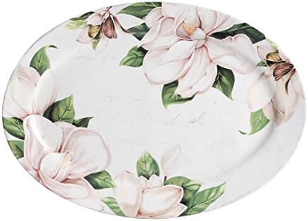 Magnolia Floral Ceramic 16 inch Oval Platter, Microwave & Dishwasher Safe in Large (16 inch) in Magnolia Floral