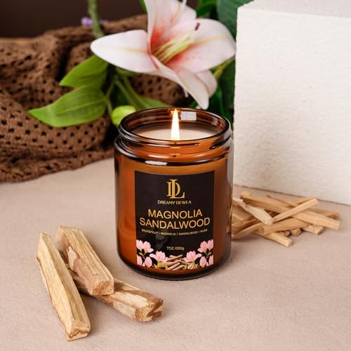 Magnolia & Sandalwood Scented Candles, Soy Candle for Home Scented, Amber Jar Candles Gifts for Men Women, 7oz, alternate