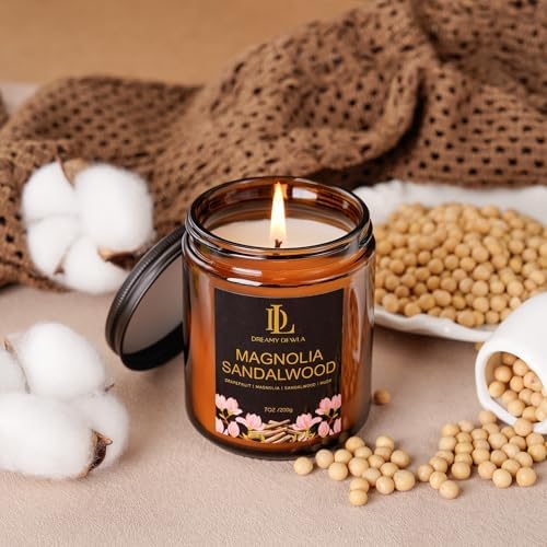 Magnolia & Sandalwood Scented Candles, Soy Candle for Home Scented, Amber Jar Candles Gifts for Men Women, 7oz, alternate