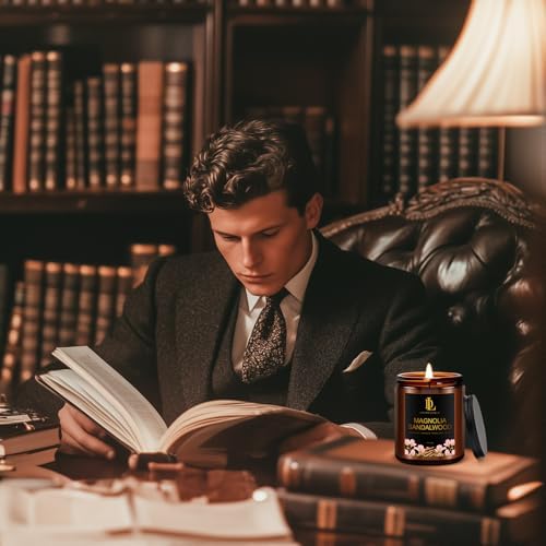 Magnolia & Sandalwood Scented Candles, Soy Candle for Home Scented, Amber Jar Candles Gifts for Men Women, 7oz, alternate