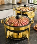 Maifanite-Coated Chafing Dishes for Buffet 6QT, Black& Gold, 2 Pack