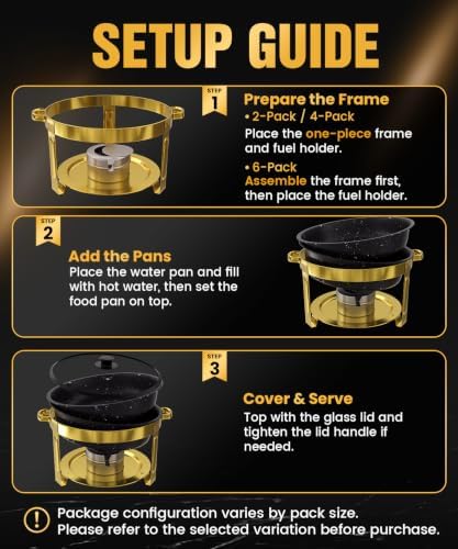 Maifanite-Coated Chafing Dishes for Buffet 6QT, Black& Gold, 2 Pack, alternate view 4
