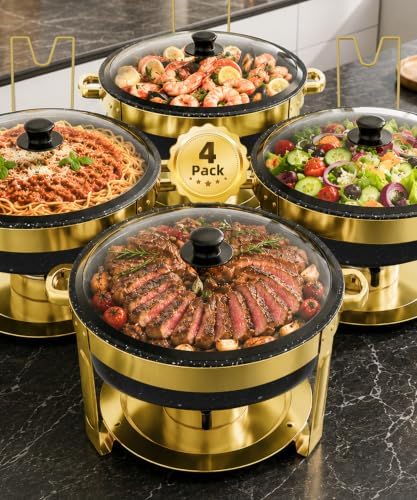 Maifanite-Coated Chafing Dishes for Buffet 6QT, Black& Gold, 4 Pack
