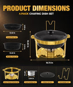 Maifanite-Coated Chafing Dishes for Buffet 6QT, Black& Gold, 4 Pack, alternate view 2