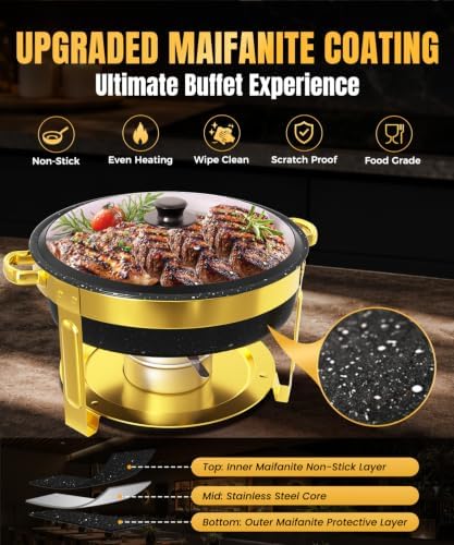 Maifanite-Coated Chafing Dishes for Buffet 6QT, Black& Gold, 4 Pack, alternate view 3