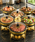 Maifanite-Coated Chafing Dishes for Buffet 6QT, Black& Gold, 6 Pack