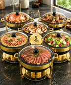 Maifanite-Coated Chafing Dishes for Buffet 6QT, Black& Gold, 6 Pack