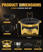 Maifanite-Coated Chafing Dishes for Buffet 6QT, Black& Gold, 6 Pack, alternate view 2