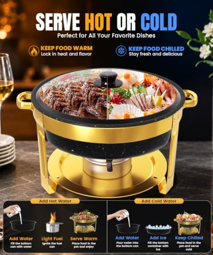 Maifanite-Coated Chafing Dishes for Buffet 6QT, Black& Gold, 6 Pack, alternate view 5