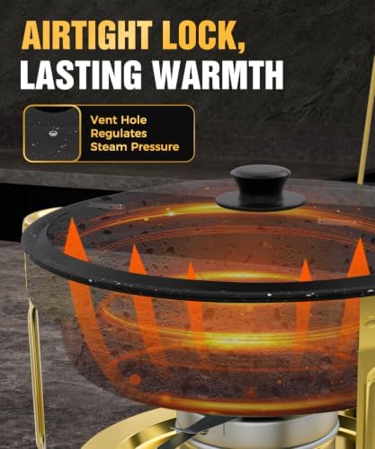 Maifanite-Coated Chafing Dishes for Buffet 6QT, Black& Gold, 6 Pack, alternate view 6