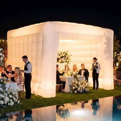 MaisonAir AirDome Cube 13.3 x 13.3 x 10.7 ft LED Light-Up Inflatable Gazebo for Parties and Events, Nighttime